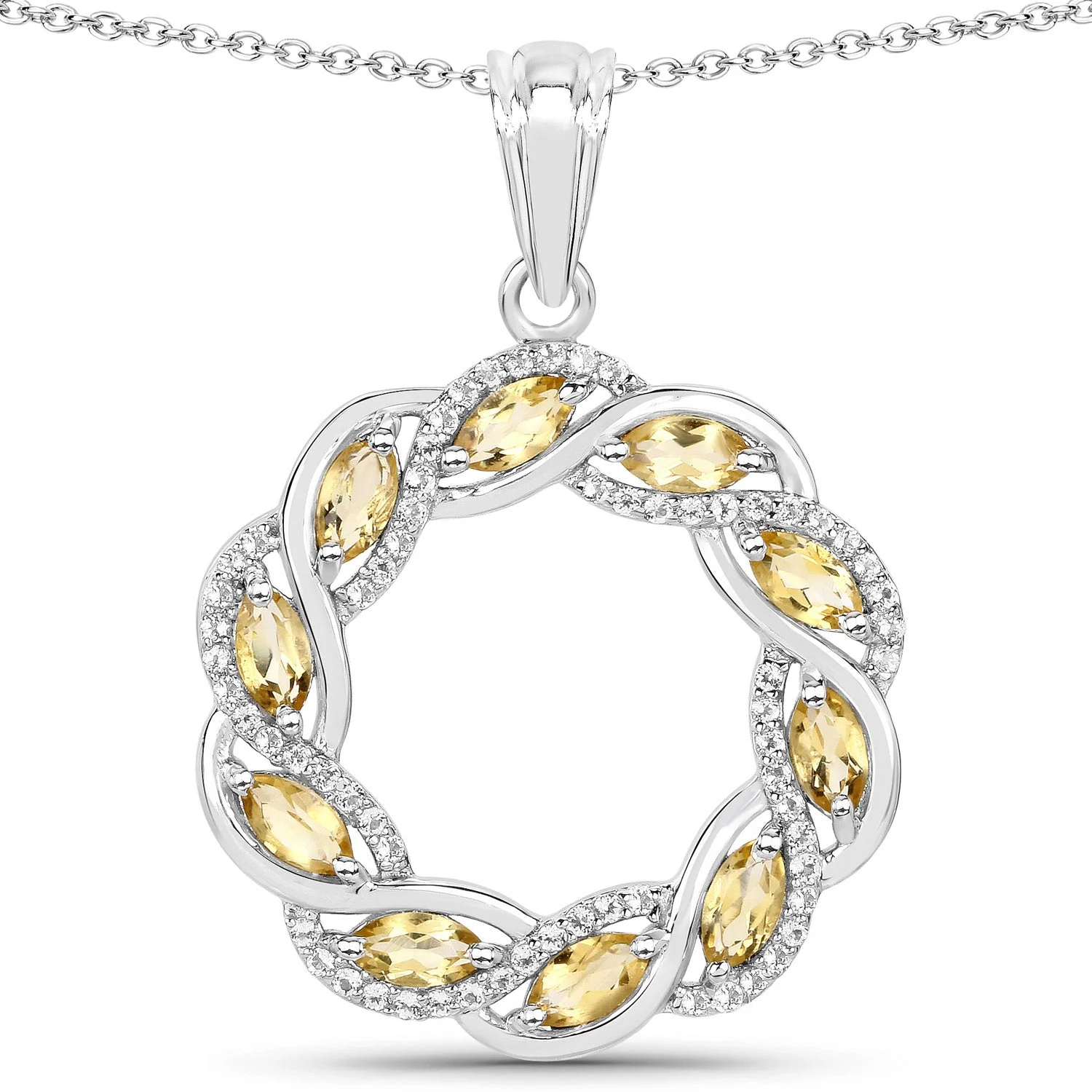 1.73 Carat Genuine Citrine and White Topaz .925 Sterling Silver Pendant