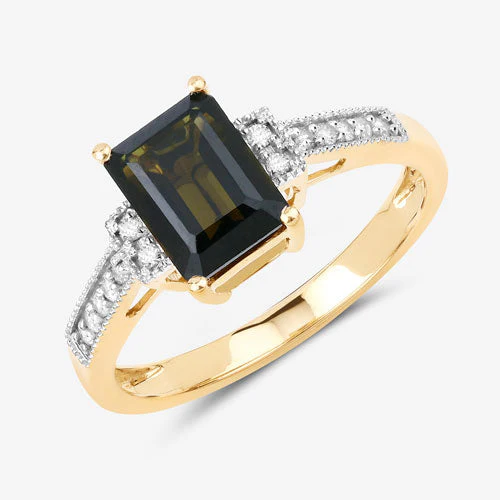 1.73 Carat Genuine Green Tourmaline and White Diamond 14K Yellow Gold Ring - Image 10