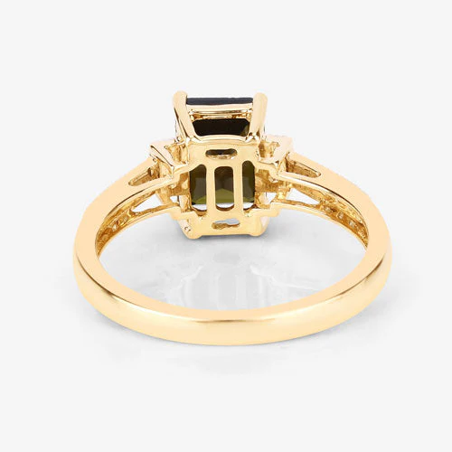 1.73 Carat Genuine Green Tourmaline and White Diamond 14K Yellow Gold Ring - Image 13