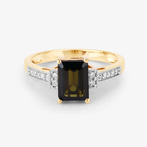 1.73 Carat Genuine Green Tourmaline and White Diamond 14K Yellow Gold Ring - Image 14
