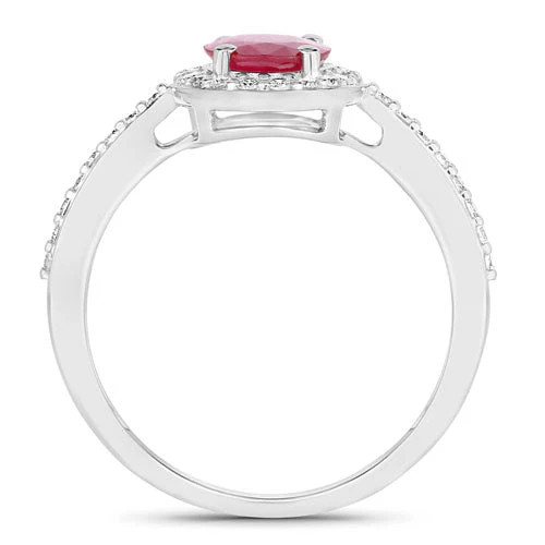 1.73 Carat Genuine Ruby and White Diamond 14K White Gold Ring - Image 2