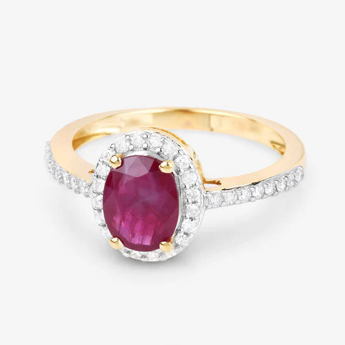 1.73 Carat Genuine Ruby and White Diamond 14K Yellow Gold Ring - Image 9