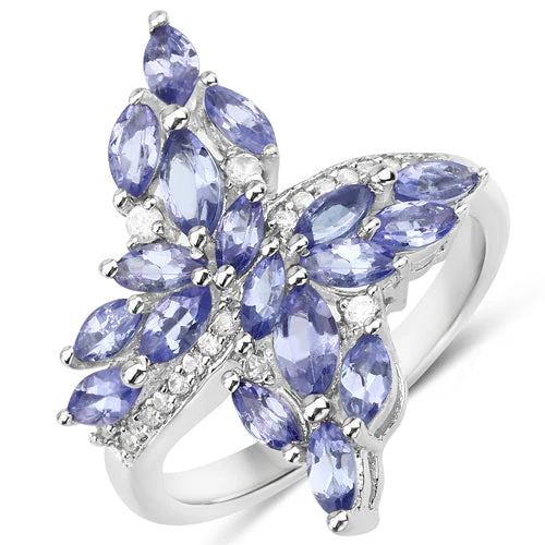 1.73 Carat Genuine Tanzanite and White Zircon .925 Sterling Silver Ring - Image 4