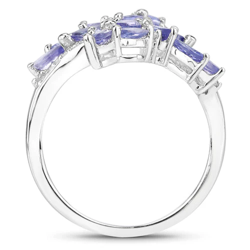 1.73 Carat Genuine Tanzanite and White Zircon .925 Sterling Silver Ring - Image 5