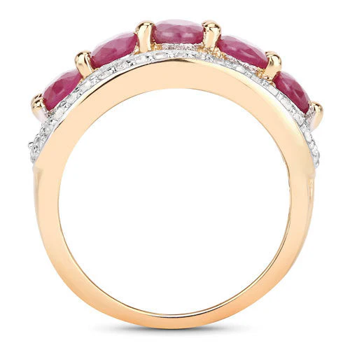 1.74 Carat Genuine Ruby and White Diamond .925 Sterling Silver Ring - Image 2