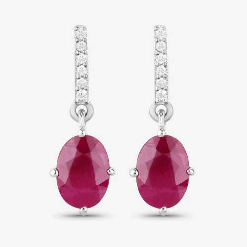 1.75 Carat Genuine Ruby and White Diamond 10K White Gold Earrings - Image 10