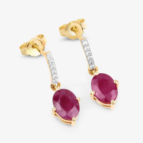 1.75 Carat Genuine Ruby and White Diamond 10K Yellow Gold Earrings - Image 6