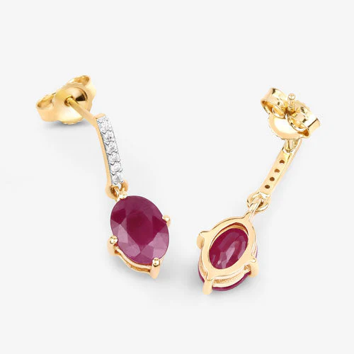 1.75 Carat Genuine Ruby and White Diamond 10K Yellow Gold Earrings - Image 8