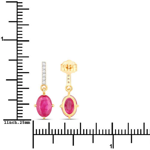 1.75 Carat Genuine Ruby and White Diamond 14K Yellow Gold Earrings - Image 3