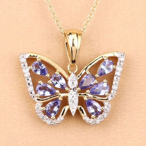 1.75 Carat Genuine Tanzanite and White Zircon .925 Sterling Silver Pendant - Image 9