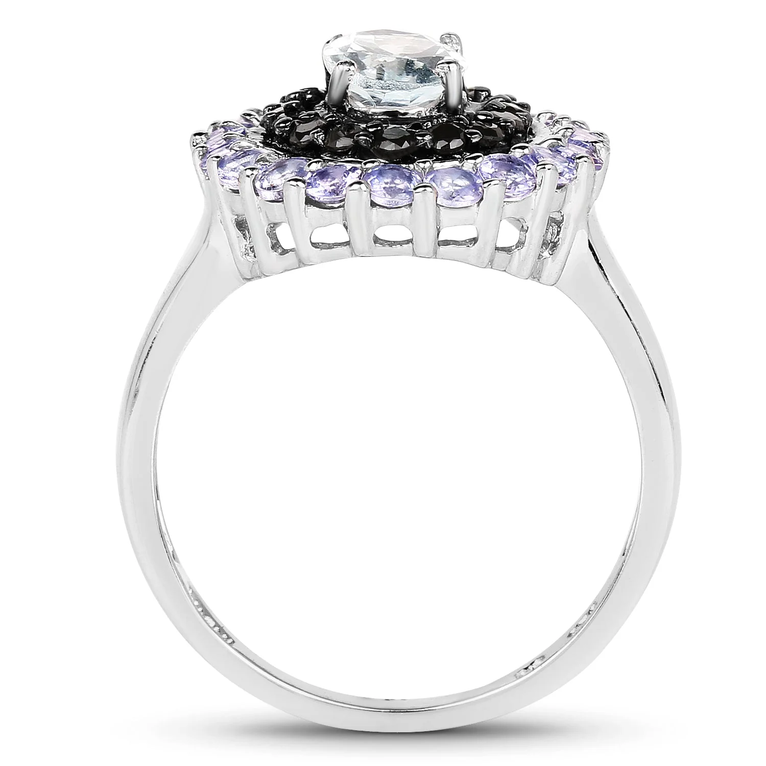 1.77 Carat Genuine Aquamarine, Black Spinel and Tanzanite .925 Sterling Silver Ring - Image 3