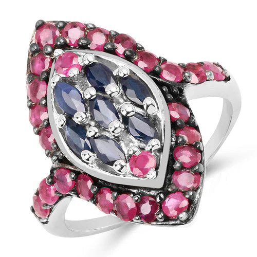 1.77 Carat Genuine Blue Sapphire and Ruby .925 Sterling Silver Ring - Image 4