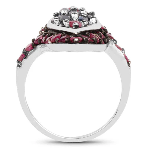 1.77 Carat Genuine Blue Sapphire and Ruby .925 Sterling Silver Ring - Image 5