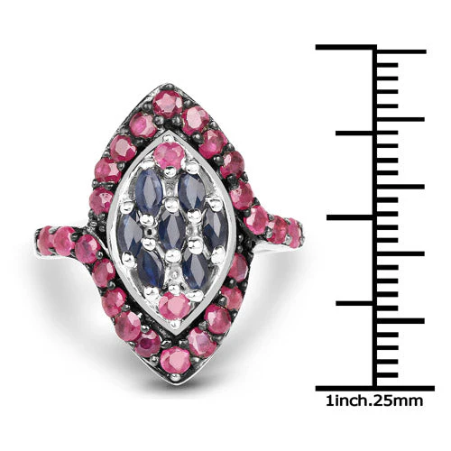 1.77 Carat Genuine Blue Sapphire and Ruby .925 Sterling Silver Ring - Image 6