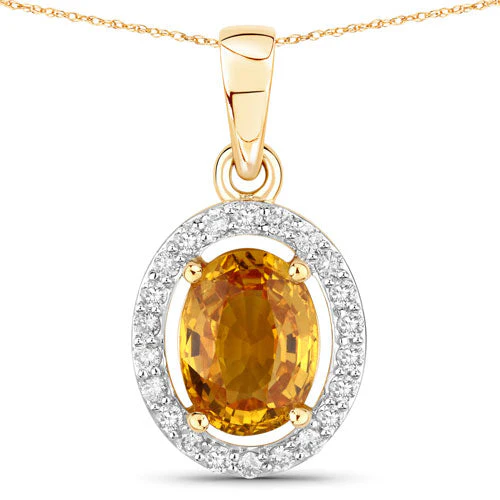 1.78 Carat Genuine Yellow Sapphire and White Diamond 14K Yellow Gold Pendant - Image 5