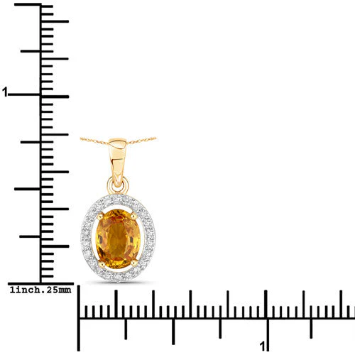 1.78 Carat Genuine Yellow Sapphire and White Diamond 14K Yellow Gold Pendant - Image 7