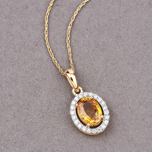 1.78 Carat Genuine Yellow Sapphire and White Diamond 14K Yellow Gold Pendant - Image 9