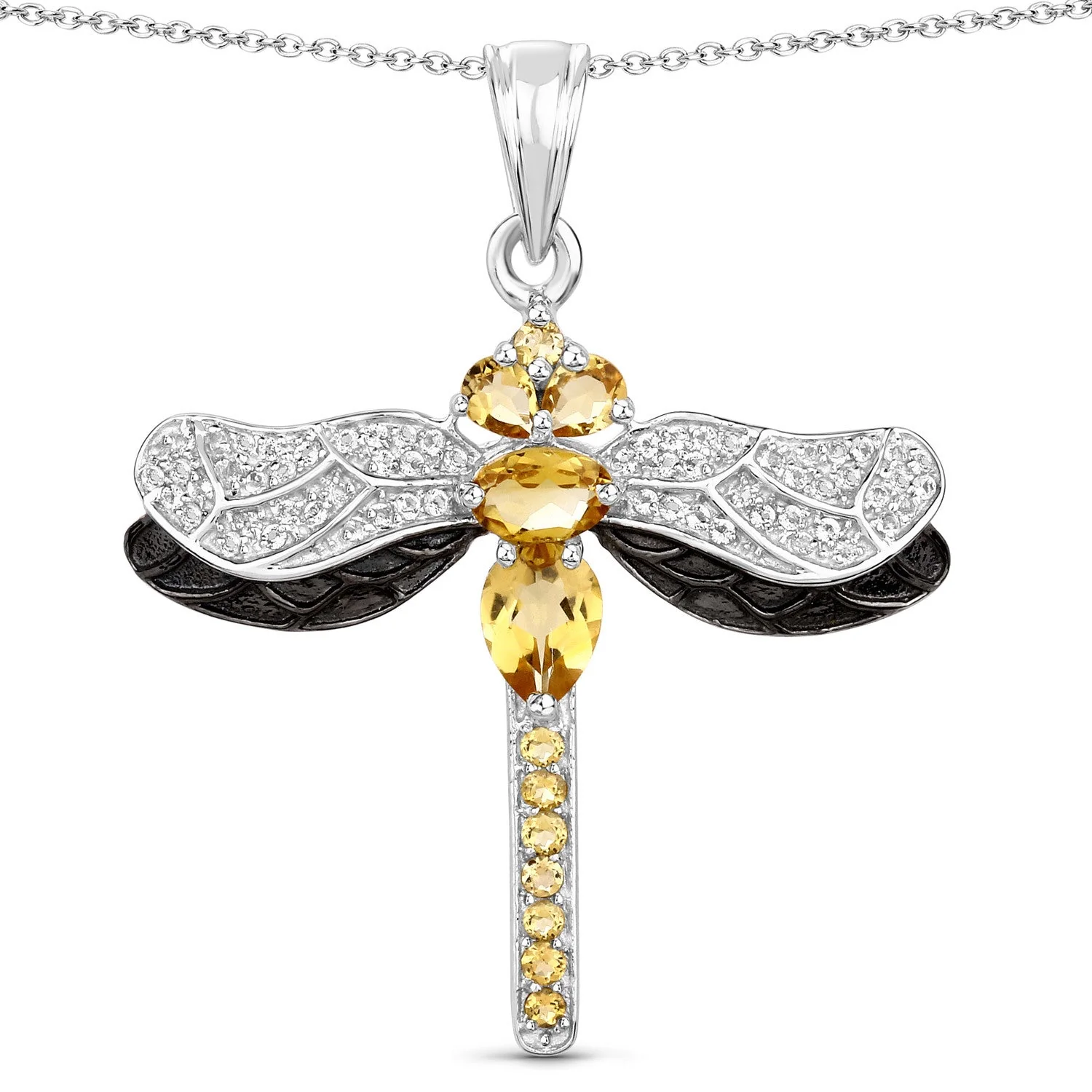 1.79 Carat Genuine Citrine and White Topaz .925 Sterling Silver Pendant