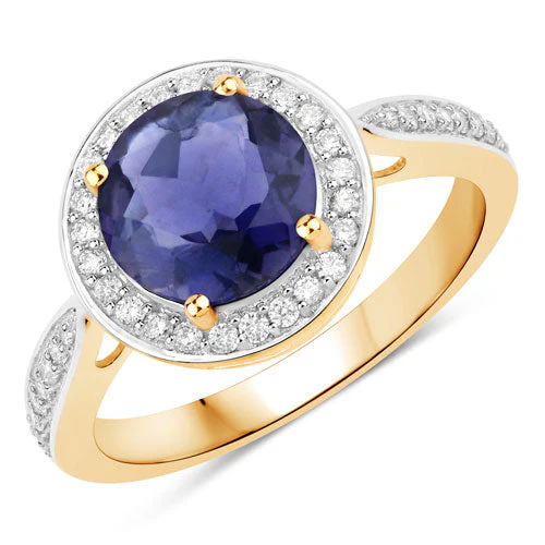 1.79 Carat Genuine Iolite and White Diamond 14K Yellow Gold Ring - Image 5