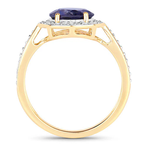1.79 Carat Genuine Iolite and White Diamond 14K Yellow Gold Ring - Image 6