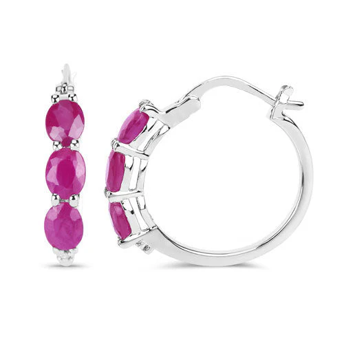 1.81 Carat Genuine Ruby and White Diamond .925 Sterling Silver Earrings - Image 2