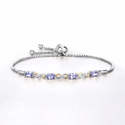 1.81 Carat Genuine Tanzanite and White Topaz .925 Sterling Silver Bracelet - Image 8