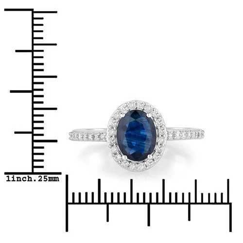 1.82 Carat Genuine Blue Sapphire and White Diamond 14K White Gold Ring - Image 3