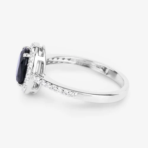 1.82 Carat Genuine Blue Sapphire and White Diamond 14K White Gold Ring - Image 6