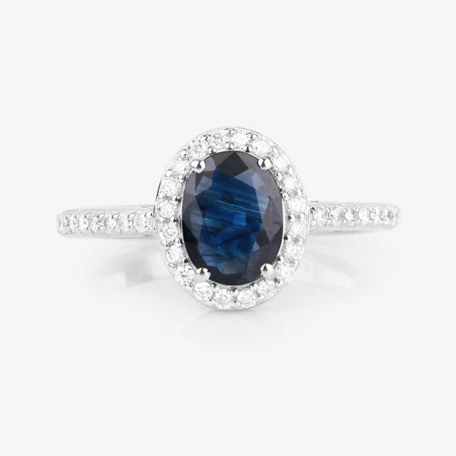 1.82 Carat Genuine Blue Sapphire and White Diamond 14K White Gold Ring - Image 8
