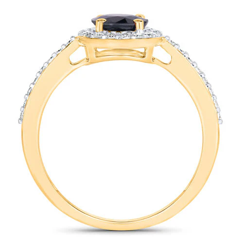 1.82 Carat Genuine Blue Sapphire and White Diamond 14K Yellow Gold Ring - Image 2