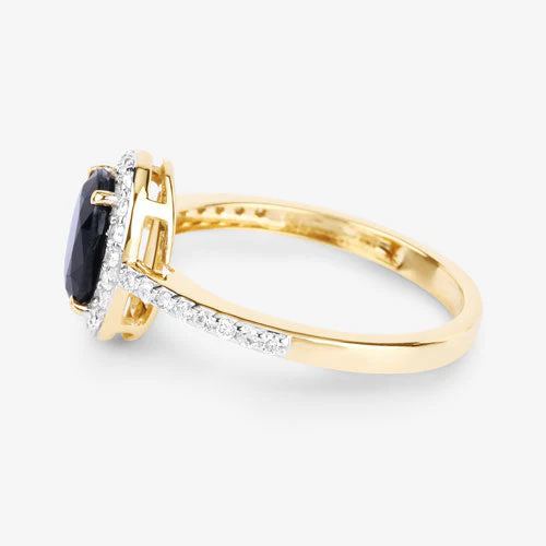 1.82 Carat Genuine Blue Sapphire and White Diamond 14K Yellow Gold Ring - Image 6