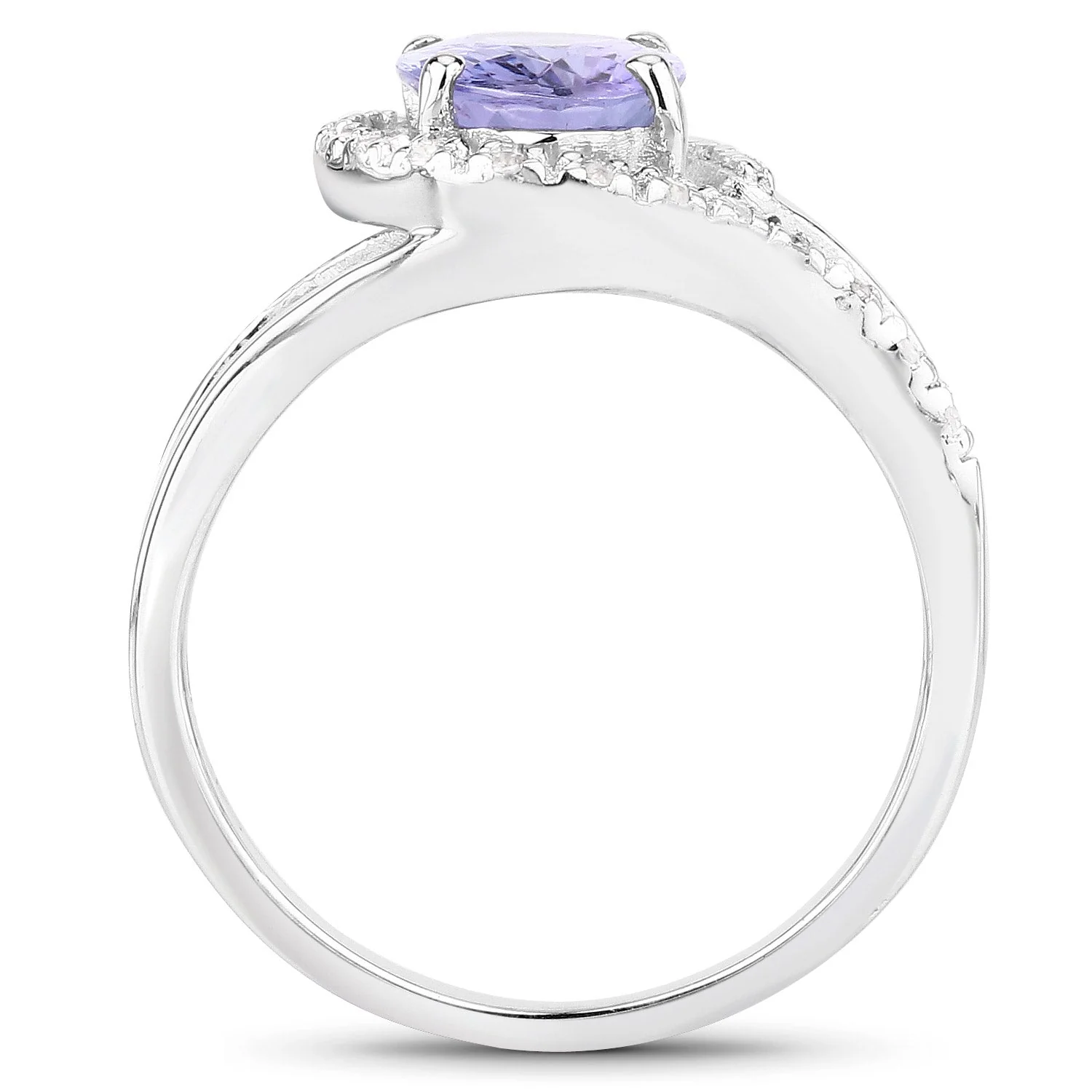 1.82 Carat Genuine Tanzanite and White Zircon .925 Sterling Silver Ring - Image 3