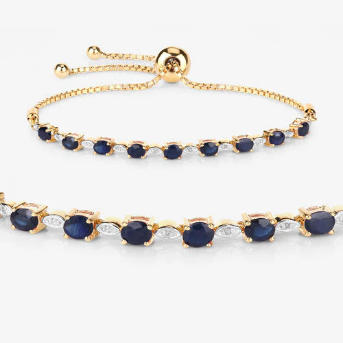1.83 Carat Genuine Blue Sapphire and White Diamond .925 Sterling Silver Bracelet - Image 10