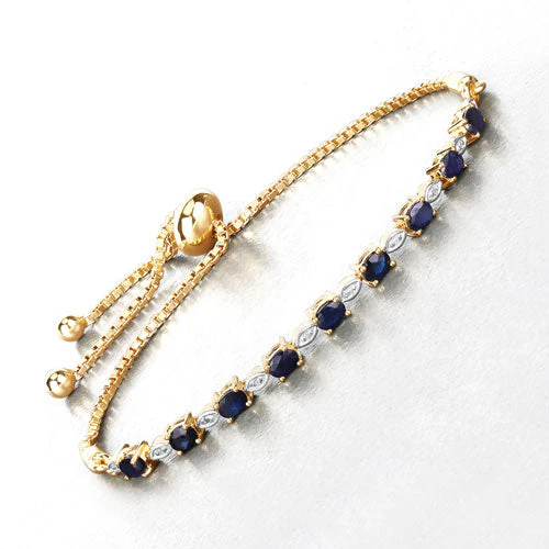 1.83 Carat Genuine Blue Sapphire and White Diamond .925 Sterling Silver Bracelet - Image 7