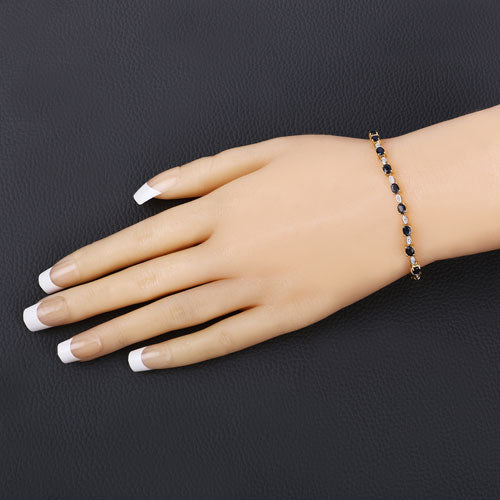 1.83 Carat Genuine Blue Sapphire and White Diamond .925 Sterling Silver Bracelet - Image 9