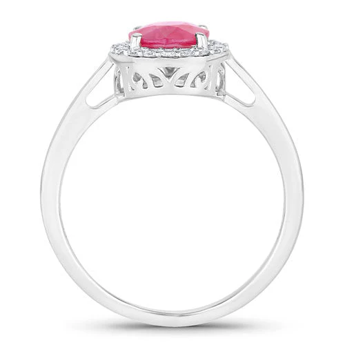 1.83 Carat Genuine Ruby and White Diamond 14K White Gold Ring - Image 2