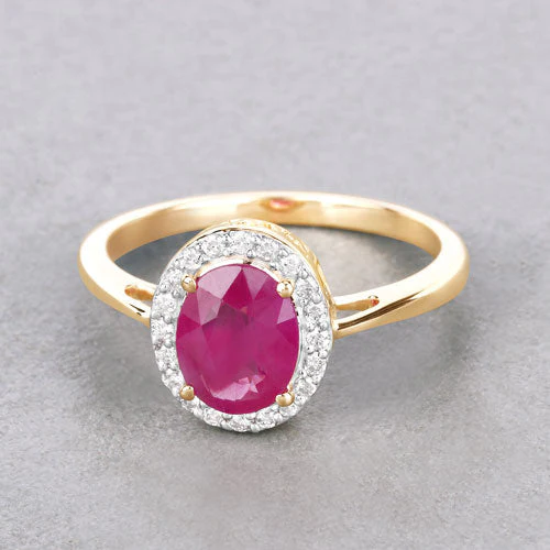 1.83 Carat Genuine Ruby and White Diamond 14K Yellow Gold Ring - Image 4