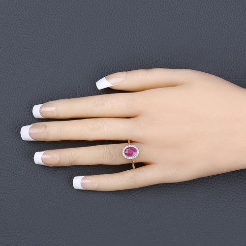 1.83 Carat Genuine Ruby and White Diamond 14K Yellow Gold Ring - Image 5