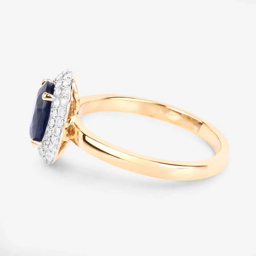 1.84 Carat Genuine Blue Sapphire and White Diamond 14K Yellow Gold Ring - Image 6