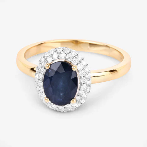 1.84 Carat Genuine Blue Sapphire and White Diamond 14K Yellow Gold Ring - Image 9