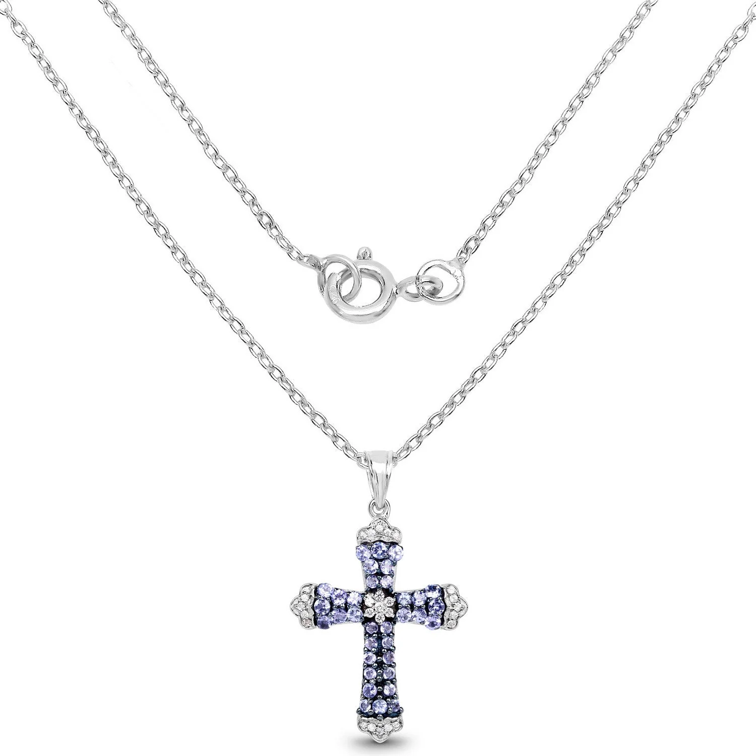1.84 Carat Genuine Tanzanite and White Zircon .925 Sterling Silver Pendant - Image 2