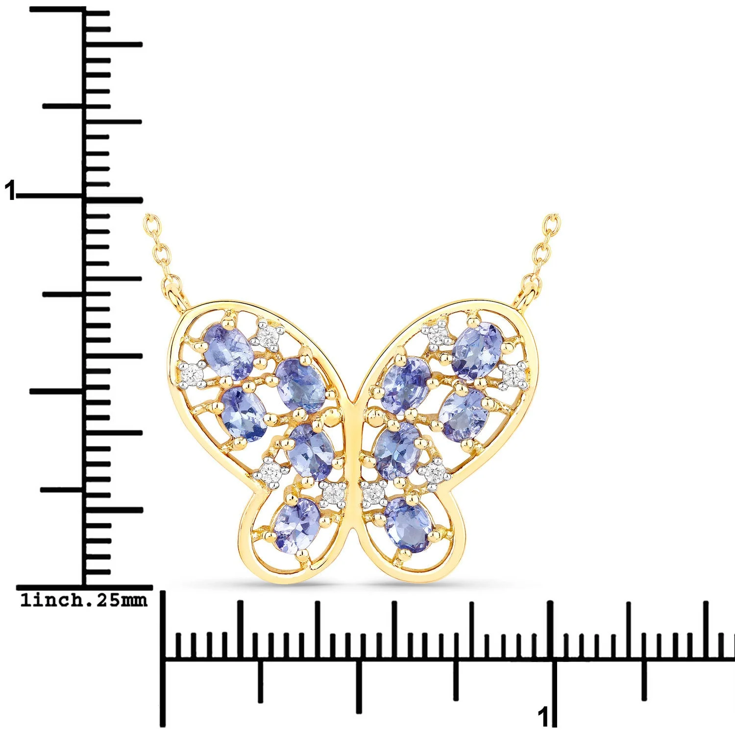 1.86 Carat Genuine Tanzanite and White Zircon .925 Sterling Silver Necklace - Image 3