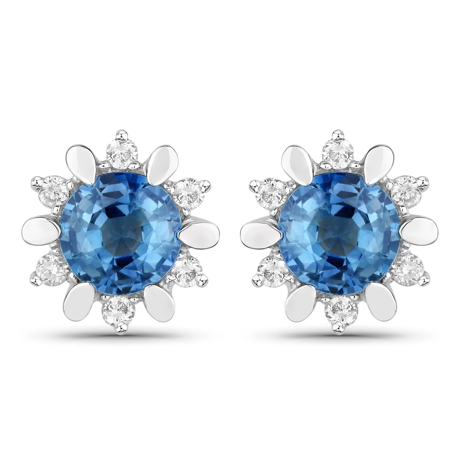 1.87 Carat Genuine Blue Sapphire and White Diamond 14K White Gold Earrings