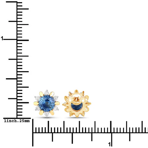 1.87 Carat Genuine Blue Sapphire and White Diamond 14K Yellow Gold Earrings - Image 7