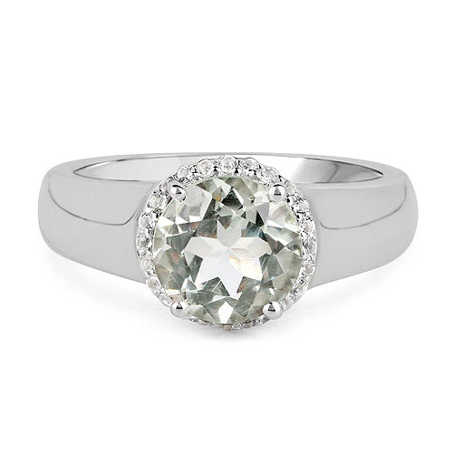 1.87 Carat Genuine Green Amethyst and White Topaz .925 Sterling Silver Ring - Image 6