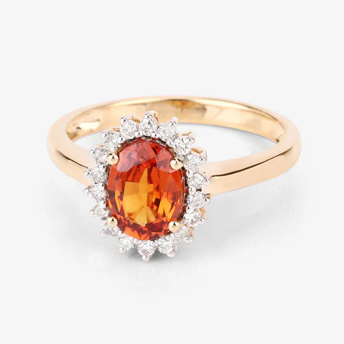 1.87 Carat Genuine Spessartite Garnet and White Diamond 14K Yellow Gold Ring - Image 13
