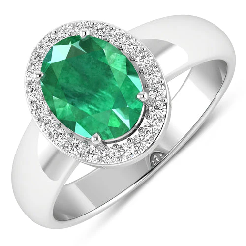 1.87 Carat Genuine Zambian Emerald and White Diamond 14K White Gold Ring - Image 5