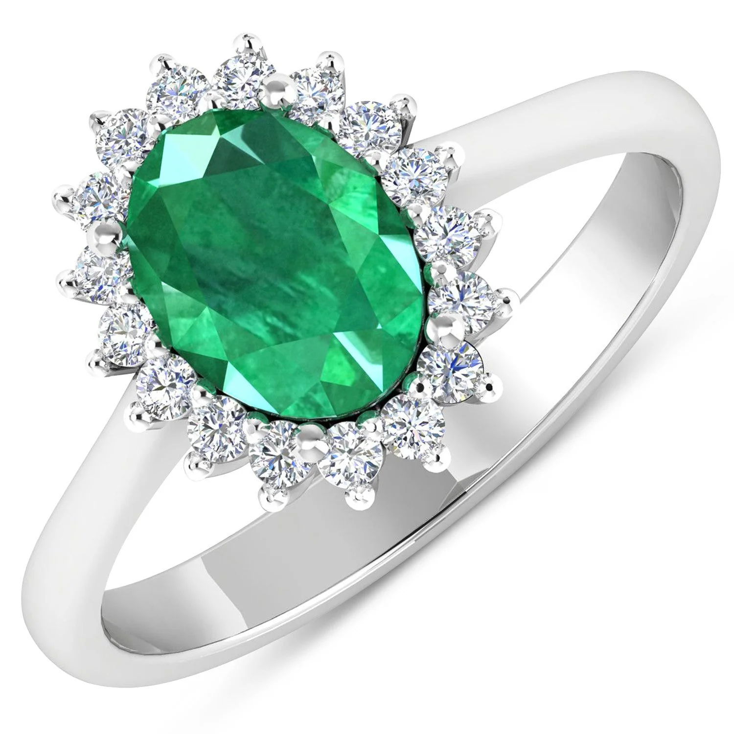 1.87 Carat Genuine Zambian Emerald and White Diamond 14K White Gold Ring
