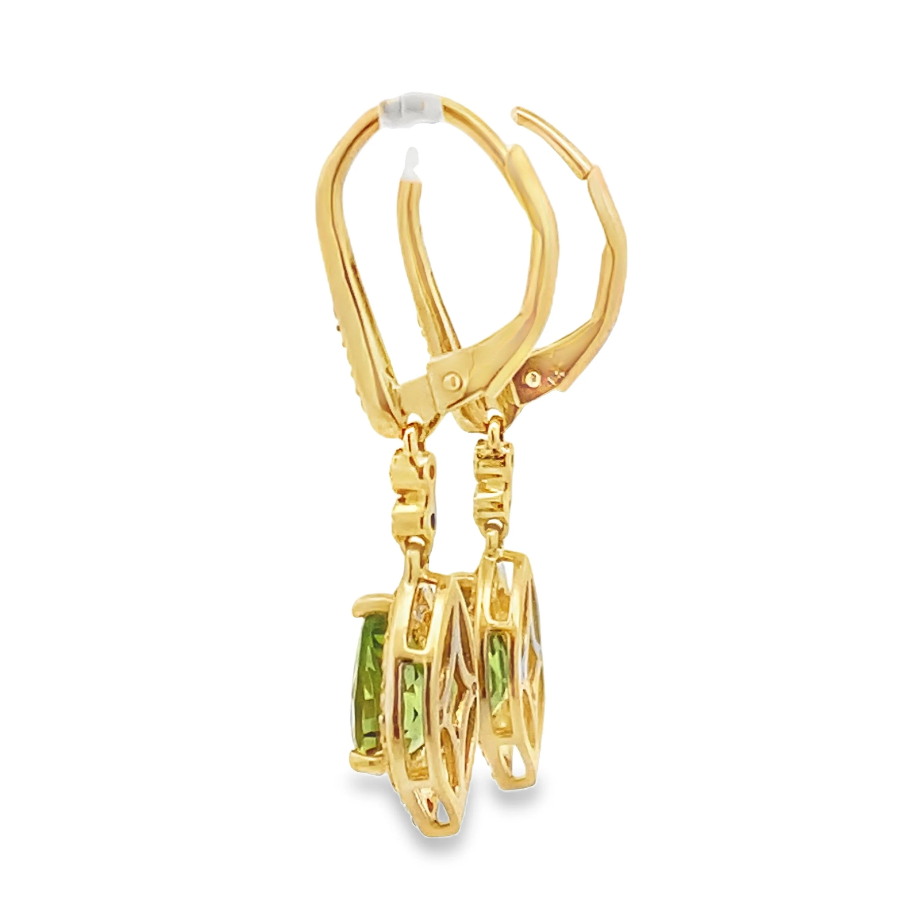 1.88ct Peridot Diamond Dangle Earrings 10KT Yellow Gold - Image 2