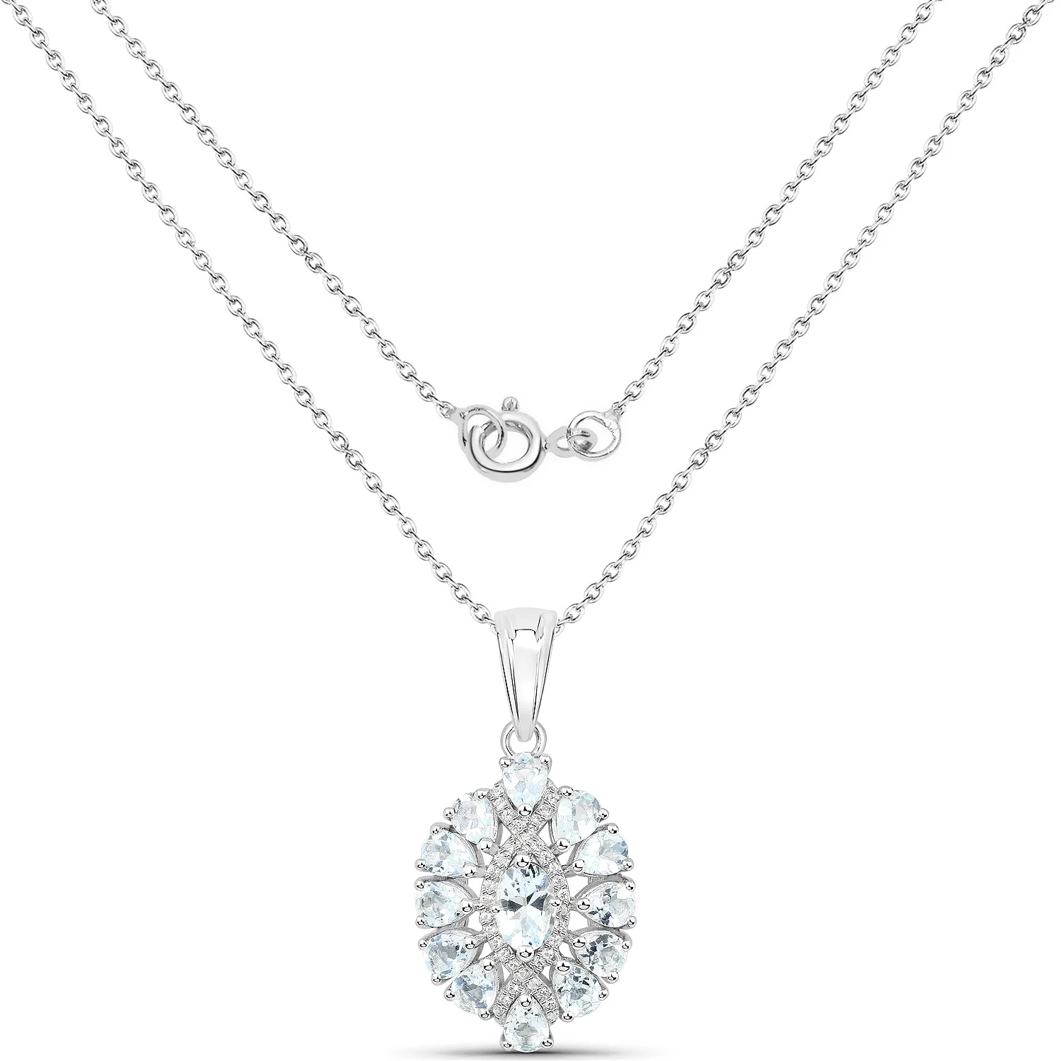 1.89 Carat Genuine Aquamarine and White Topaz .925 Sterling Silver Pendant - Image 2